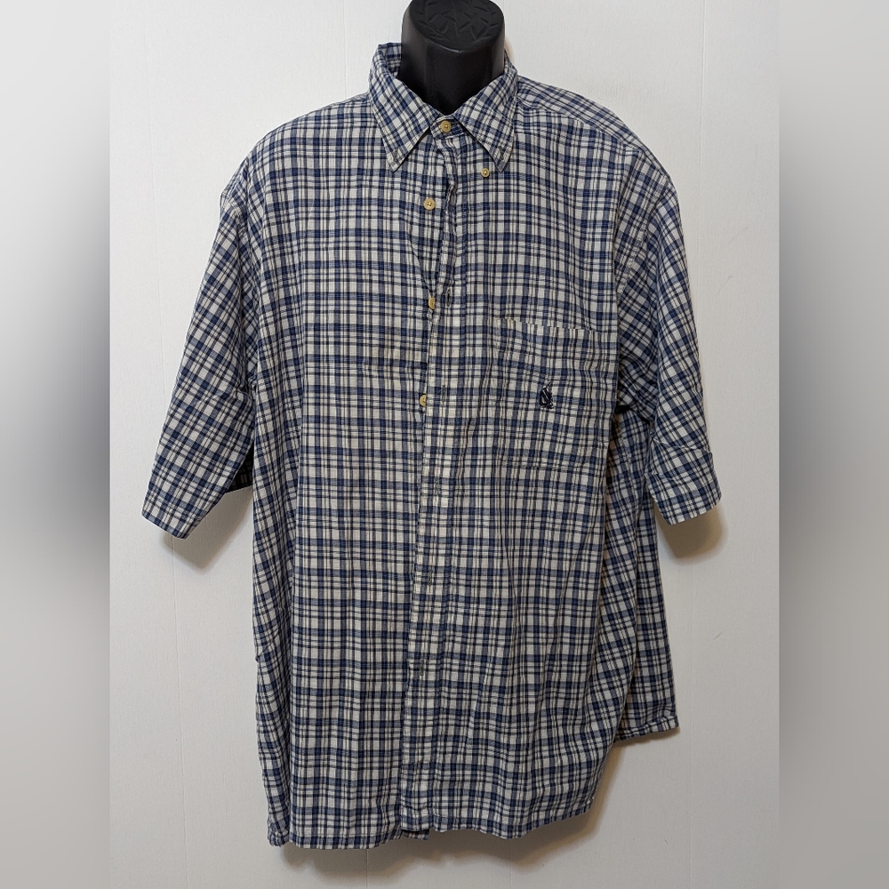 Men’s Vintage Nautica Button Up Plaid Casual Short Sleeve Shirt Size XL